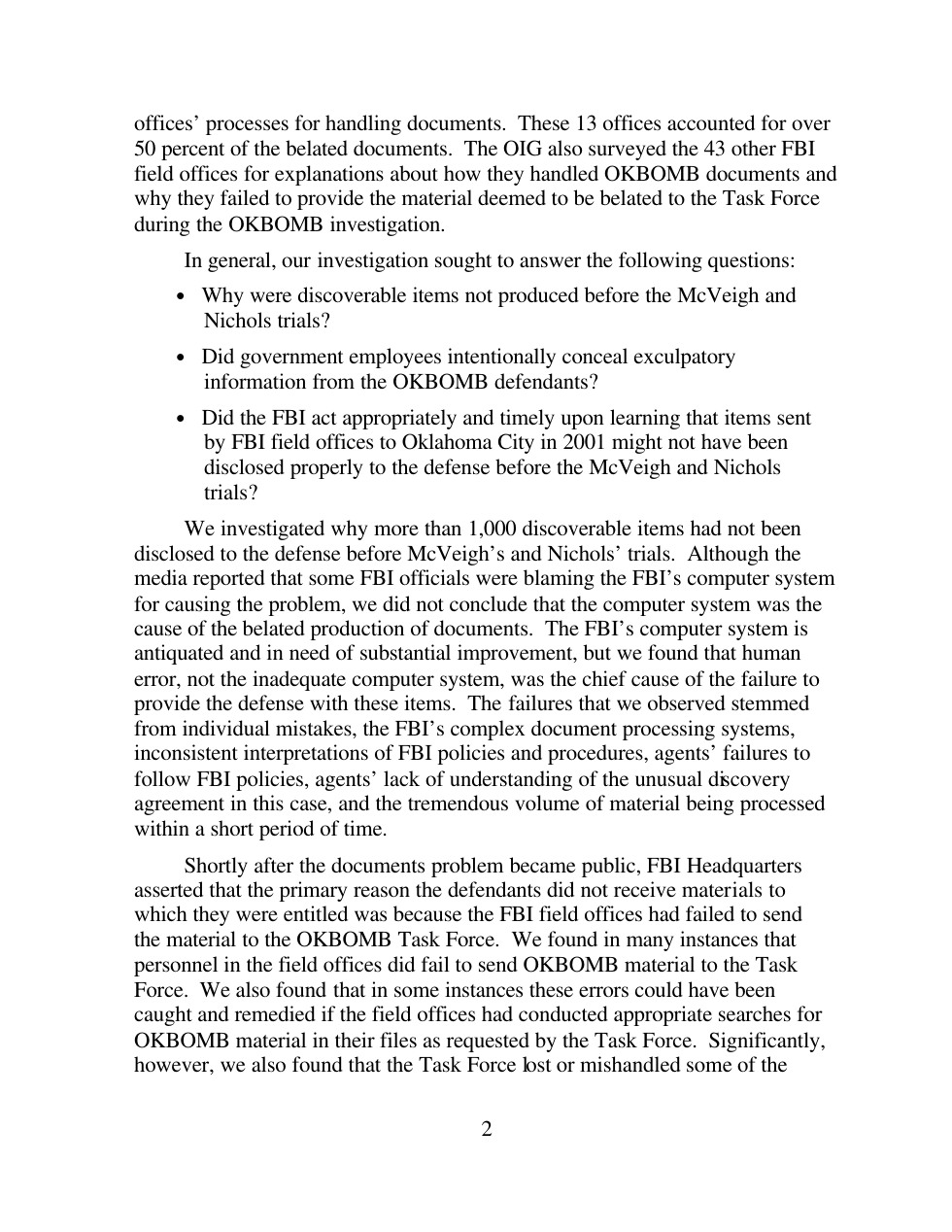 OIG investigation and questions, printed2